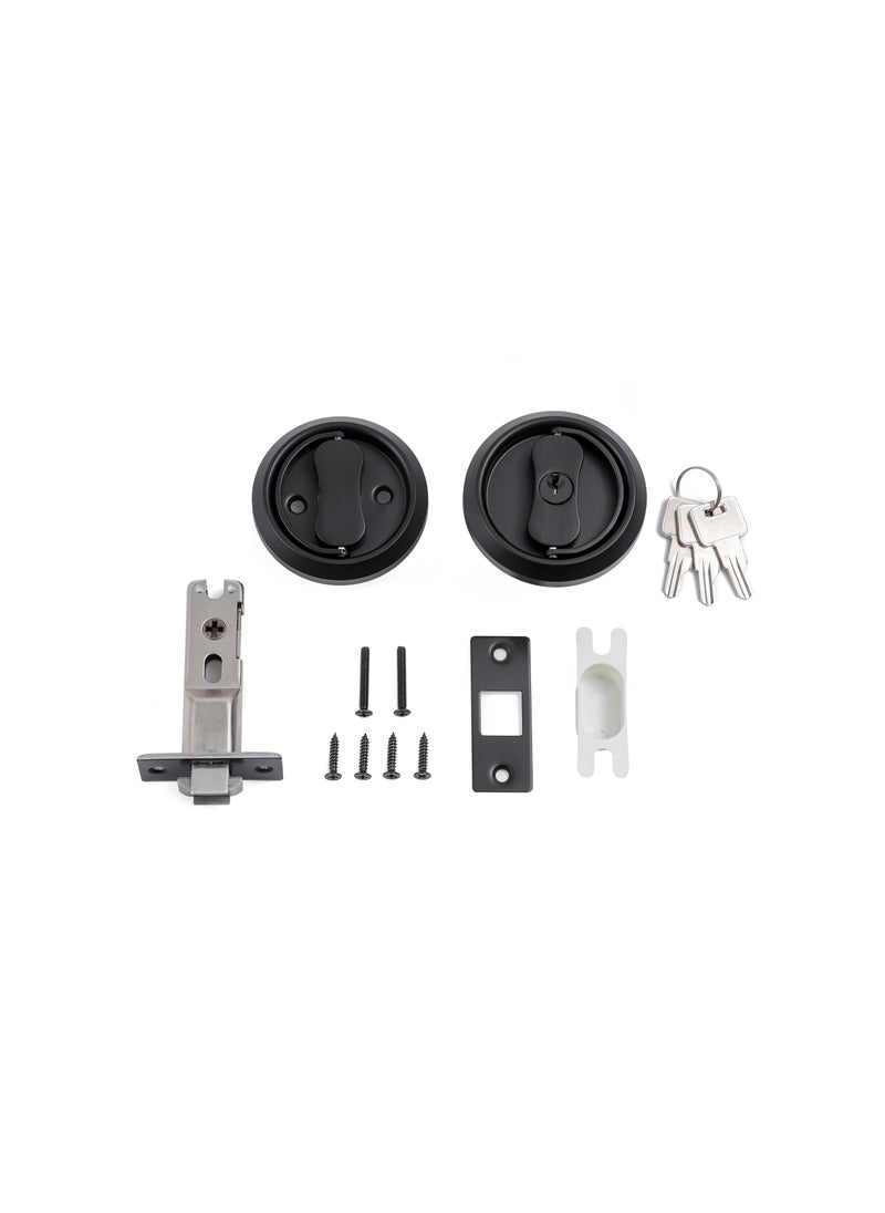 SYOSI Pocket Door Lock with Key Contemporary Entry Square Sliding Barn Door Lock Latch Recessed 2 Sided 2 3/8" Backset Invisible Hardware (Matte Black + Edge Pull)  - Image 4
