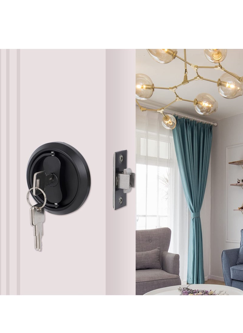 SYOSI Pocket Door Lock with Key Contemporary Entry Square Sliding Barn Door Lock Latch Recessed 2 Sided 2 3/8" Backset Invisible Hardware (Matte Black + Edge Pull)  - Image 3
