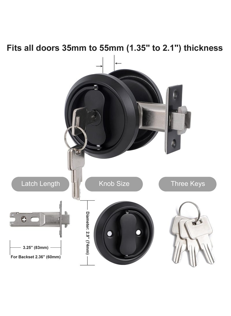 SYOSI Pocket Door Lock with Key Contemporary Entry Square Sliding Barn Door Lock Latch Recessed 2 Sided 2 3/8" Backset Invisible Hardware (Matte Black + Edge Pull)  - Image 5