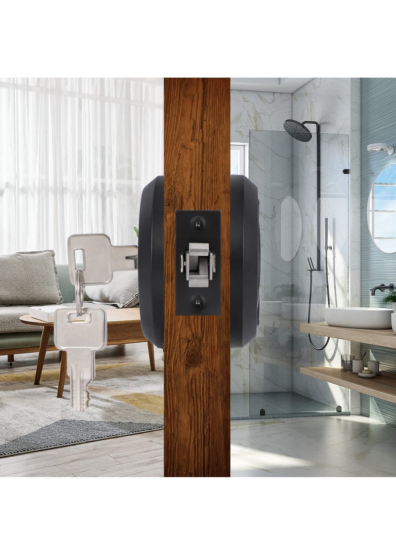 SYOSI Pocket Door Lock with Key Contemporary Entry Square Sliding Barn Door Lock Latch Recessed 2 Sided 2 3/8" Backset Invisible Hardware (Matte Black + Edge Pull)  - Image 2