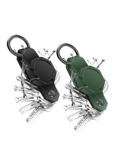 SYOSI Waterproof Key Organizer for Airtag, Key Holder for Airtag, Compact Silicone Keychain for Apple AirTag - Includes Keyring to Attach Car Key Fob (Black, Green)  - Image 1