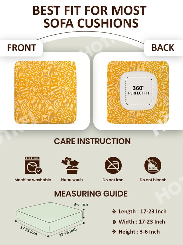 HOTKEI Yellow Abstract (Pack of 10) 200 GSM Fabric Wooden Sofa Seat Cover Elastic Stretchable Cushion Seat Slip Cover Protector for Wooden Sofa Set 5 Seater Antislip Full Covers for Living Room - Image 4