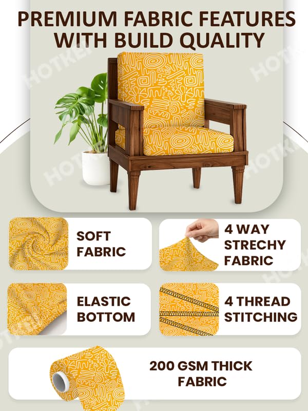 HOTKEI Yellow Abstract (Pack of 10) 200 GSM Fabric Wooden Sofa Seat Cover Elastic Stretchable Cushion Seat Slip Cover Protector for Wooden Sofa Set 5 Seater Antislip Full Covers for Living Room - Image 2