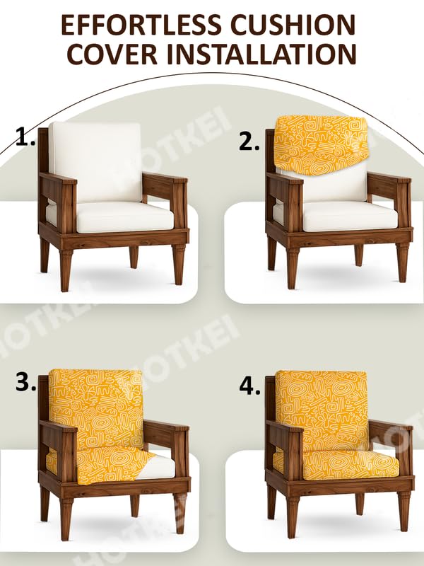 HOTKEI Yellow Abstract (Pack of 10) 200 GSM Fabric Wooden Sofa Seat Cover Elastic Stretchable Cushion Seat Slip Cover Protector for Wooden Sofa Set 5 Seater Antislip Full Covers for Living Room - Image 5