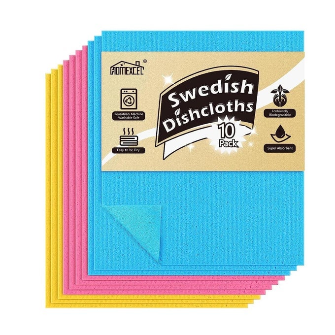 10 PACK SWEDISH DISH CLOTHES REUSABLE SPONGE CLOTH FOR KITCHEN COUNTERS WASHING DISHES HIGHLY ABSORBENT3 COLORS ASSORTED