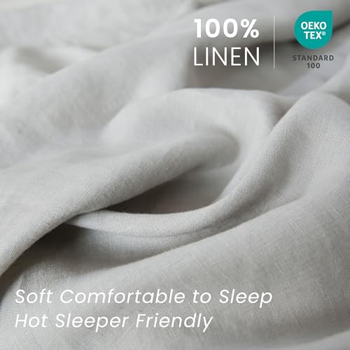 King Linens 100% French Linen Pillowcases with Embroidery - Pack of 2 - Washed Solid Color Natural Flax Soft Breathable - Grey, 20'' x 30'' - Image 2