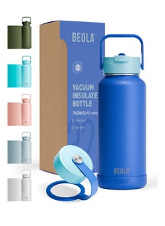 BEOLA 950ml Water Bottle 18/8 Stainless Steel 304 Double Wall Insulated Thermos Bottle with Straw Lid and wide mouth, 2 lids included, Hot Cold Liquids Sports Bottle bella, 32oz (Lavender)  - Image 1