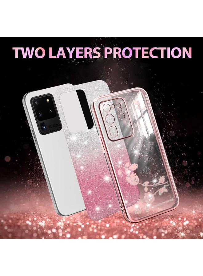 إيروريكس جراب لهاتف Samsung Galaxy S20 Ultra، جراب هاتف شامل بنقشة زهور لامعة متدرجة اللون - Image 2