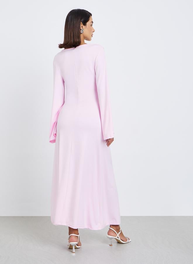 ستايلي فستان سهرة ميدي بخصر بأزرار لؤلؤ صلب - Image 5