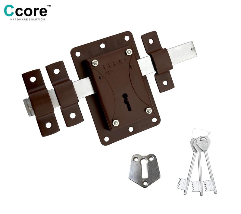 Core Ccore SL-10 Turn Shutter Lock 100mm | Heavy-Duty Iron Lock with Rust-Resistant Power Coated Finish | Universal Fit for Rolling Shutters, Shops, Garages & Warehouses (Brown) - Image 2