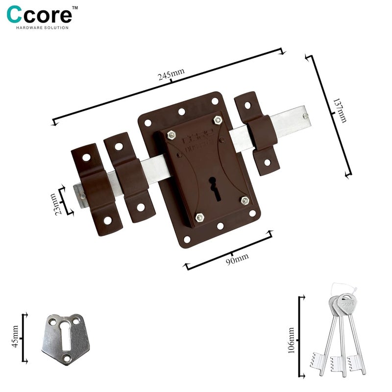 Core Ccore SL-10 Turn Shutter Lock 100mm | Heavy-Duty Iron Lock with Rust-Resistant Power Coated Finish | Universal Fit for Rolling Shutters, Shops, Garages & Warehouses (Brown) - Image 3