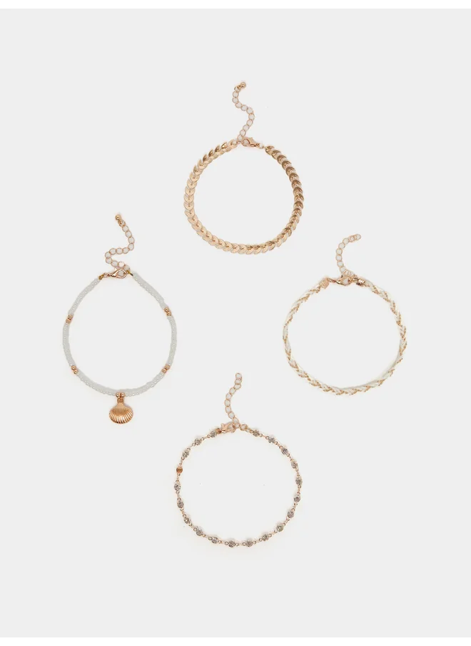 ستايلي Styli Set of 4 - Shell Drop Beaded Anklet