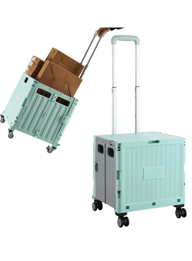 DUNISO Foldable Shopping Cart with Lid, Wheels and Telescopic Handle, Portable Grocery Storage Box for Office, Travel, Picnic (Green) 38*32.5*39cm - Image 1