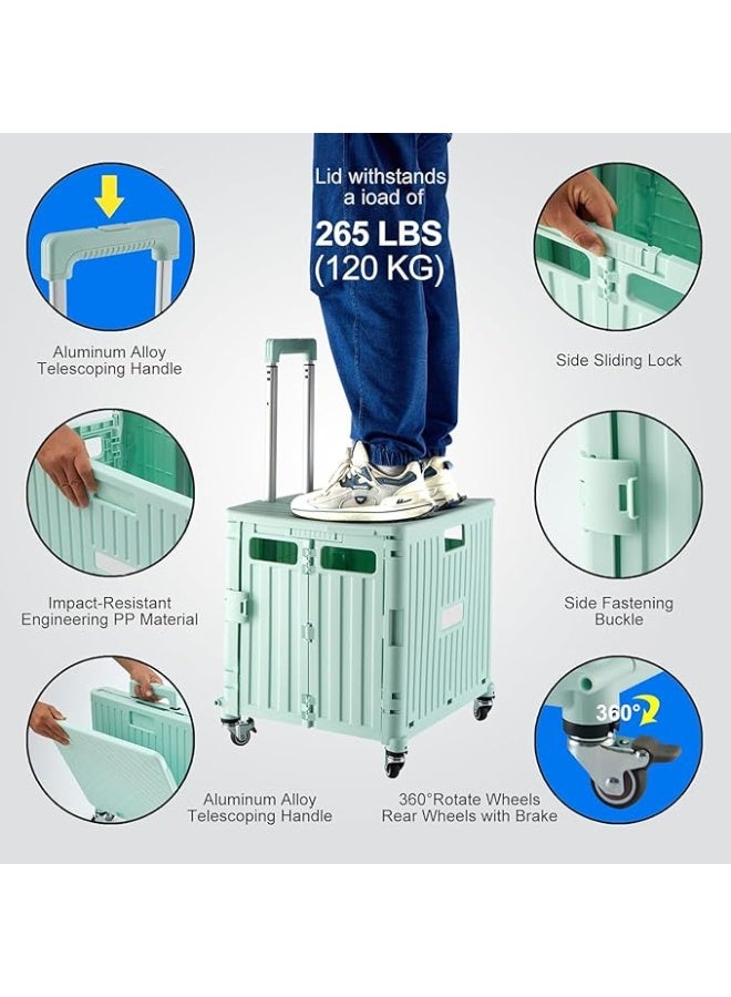 DUNISO Foldable Shopping Cart with Lid, Wheels and Telescopic Handle, Portable Grocery Storage Box for Office, Travel, Picnic (Green) 38*32.5*39cm - Image 3