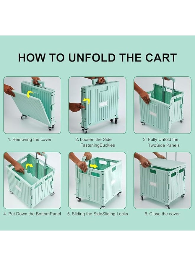 DUNISO Foldable Shopping Cart with Lid, Wheels and Telescopic Handle, Portable Grocery Storage Box for Office, Travel, Picnic (Green) 38*32.5*39cm - Image 4