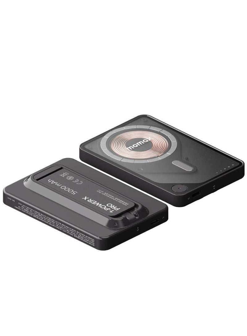 Momax مومكس 1-باور إكس برو 5000 مللي أمبير بنك طاقة لاسلكي مغناطيسي مع حامل وكابل USB-C مدمج - أسود - Image 2