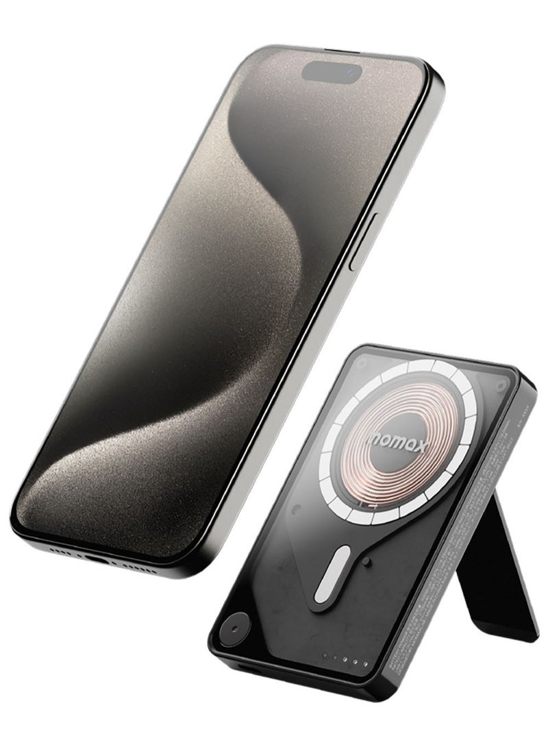 Momax مومكس 1-باور إكس برو 5000 مللي أمبير بنك طاقة لاسلكي مغناطيسي مع حامل وكابل USB-C مدمج - أسود - Image 3