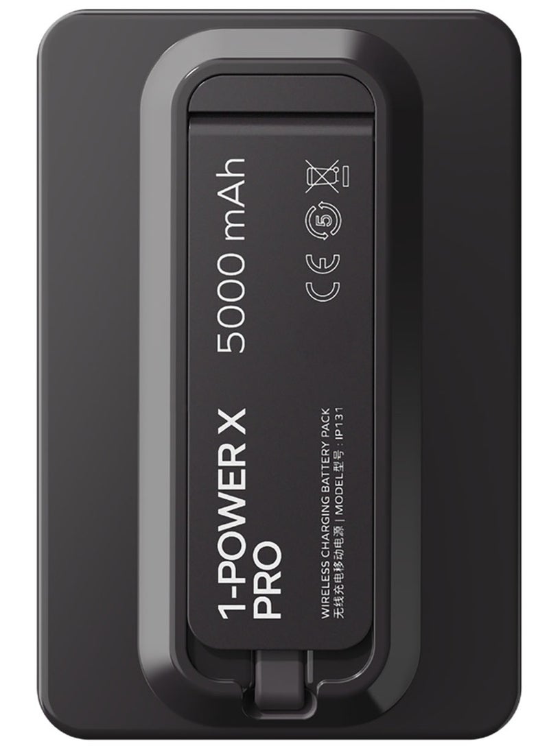 Momax مومكس 1-باور إكس برو 5000 مللي أمبير بنك طاقة لاسلكي مغناطيسي مع حامل وكابل USB-C مدمج - أسود - Image 4