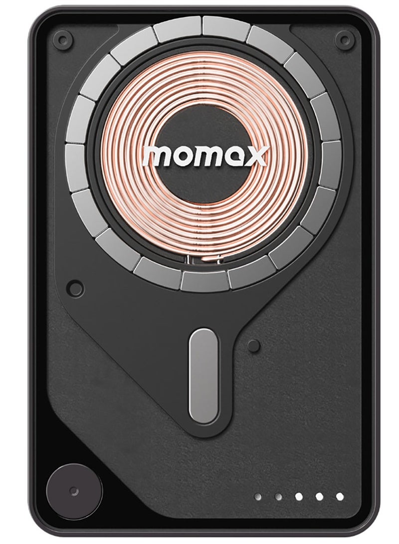 Momax مومكس 1-باور إكس برو 5000 مللي أمبير بنك طاقة لاسلكي مغناطيسي مع حامل وكابل USB-C مدمج - أسود - Image 5