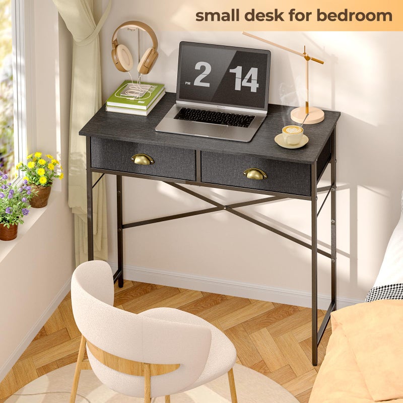 DAOUTIME Black Writing Desk for Kids Bedroom, 31.5 Inch Small Computer Desk for Small Spaces, Simple Desk with 2 Fabric Drawers for Home Office, Dorm, Living Room, Home Study Table, Black - Image 5