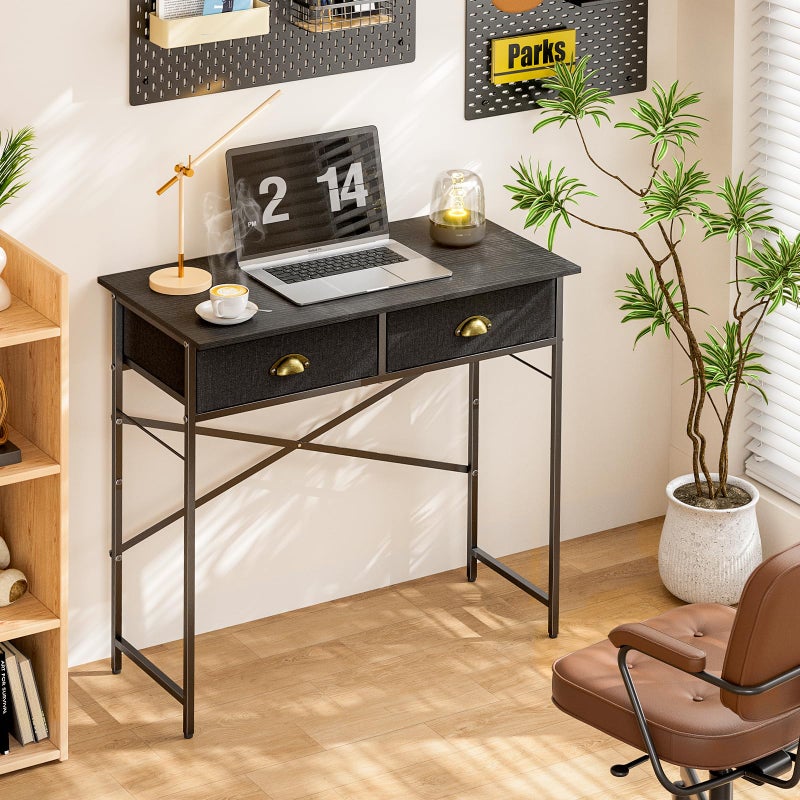 DAOUTIME Black Writing Desk for Kids Bedroom, 31.5 Inch Small Computer Desk for Small Spaces, Simple Desk with 2 Fabric Drawers for Home Office, Dorm, Living Room, Home Study Table, Black - Image 3