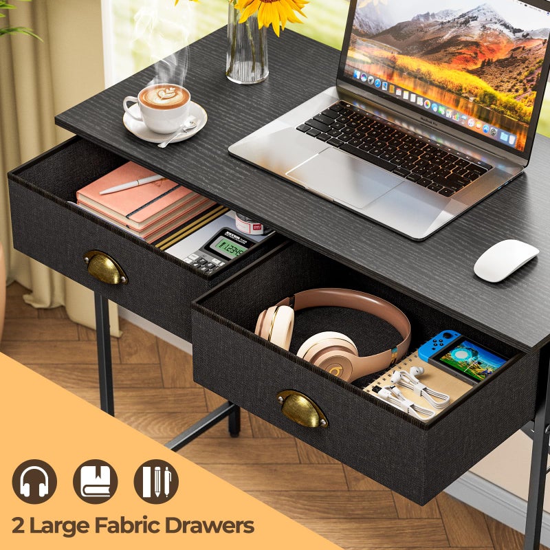 DAOUTIME Black Writing Desk for Kids Bedroom, 31.5 Inch Small Computer Desk for Small Spaces, Simple Desk with 2 Fabric Drawers for Home Office, Dorm, Living Room, Home Study Table, Black - Image 4