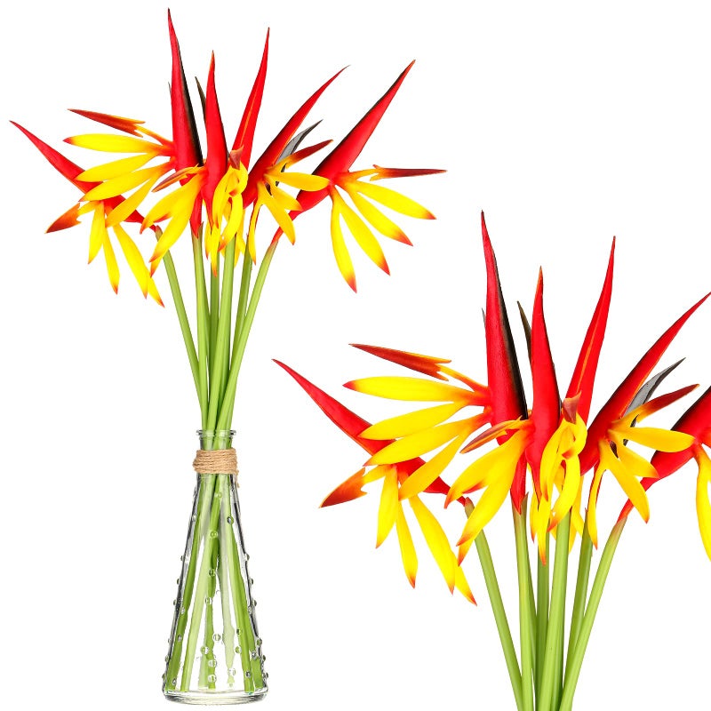 Giegxin 10 Pieces Bird of Paradise Artificial Plant 22 Inch Hawaiian Tropical Flowers Faux Flowers Bouquet Large Elegant Green Plant for Home Garden Decoration Office Wedding Decor Supplies Yellow