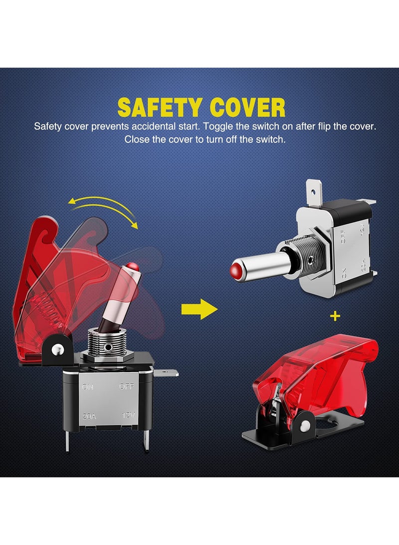 Red 12V LED Lighted Toggle Switch with Aircraft Guard Safety Flip Cover 12 Volt 20A Heavy Duty Covered Illuminated Lit for Racing Auto Car Automotive Cars Trucks Boats Racking - Image 3
