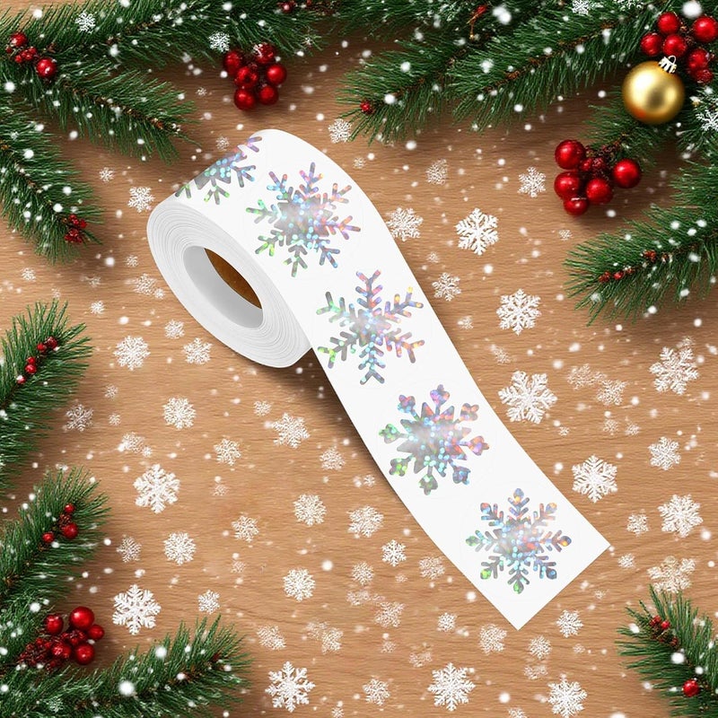 Bueake 500 Pcs 1.5 inches Winter Snowflake Stickers Self-Adhesive 6 Designs for Xmas Winter Envelope Journal Decor - Image 3