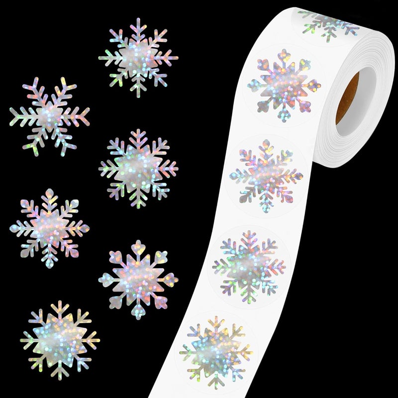 Bueake 500 Pcs 1.5 inches Winter Snowflake Stickers Self-Adhesive 6 Designs for Xmas Winter Envelope Journal Decor - Image 1