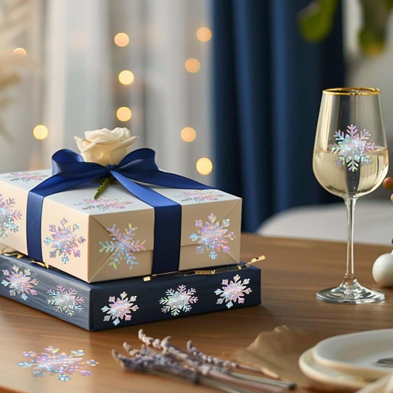 Bueake 500 Pcs 1.5 inches Winter Snowflake Stickers Self-Adhesive 6 Designs for Xmas Winter Envelope Journal Decor - Image 4