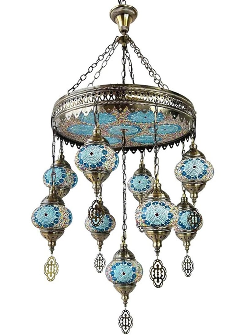 Quick Cart Turkish Moroccan Mosaic Chandelier Tiffany Style 9-Globe Ceiling Lamp Bohemian Hanging Pendant Light | Perfect for House warming, Birthday & Anniversery Gift | Perfect For Office & Hotel  - Image 2