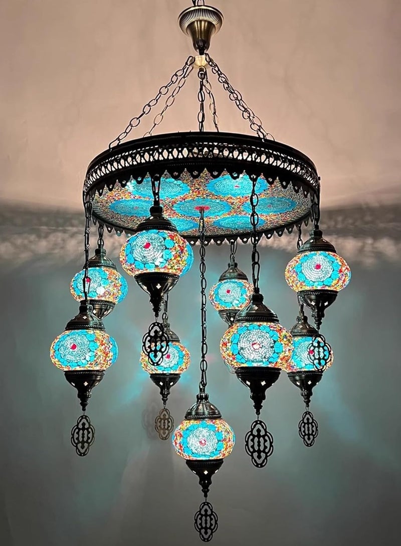 Quick Cart Turkish Moroccan Mosaic Chandelier Tiffany Style 9-Globe Ceiling Lamp Bohemian Hanging Pendant Light | Perfect for House warming, Birthday & Anniversery Gift | Perfect For Office & Hotel  - Image 1