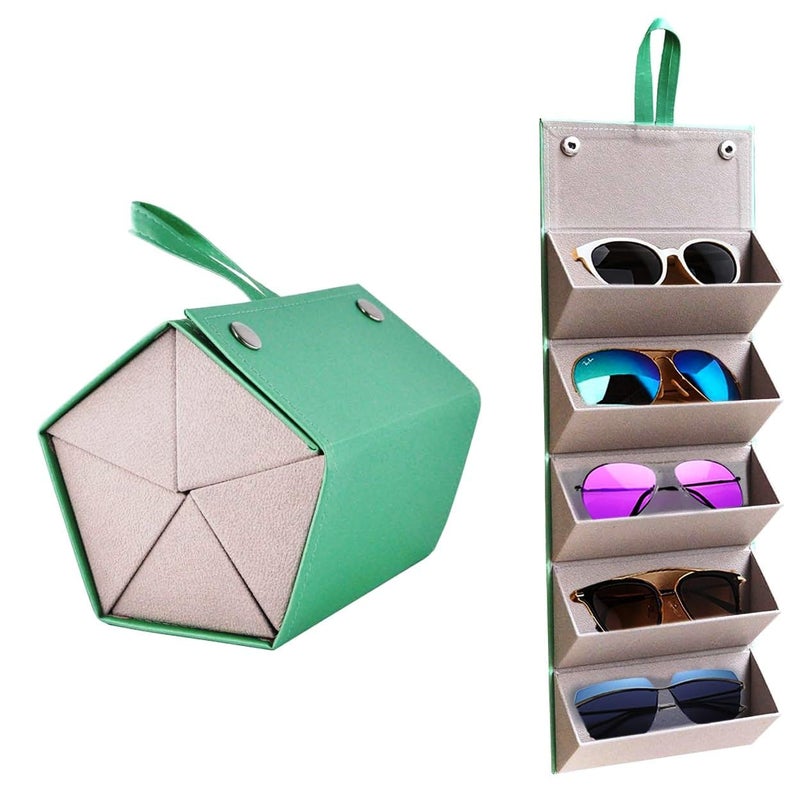 Storescent Sunglasses Organizer with 5 Slots, Travel Glasses Case Storage Portable Sunglasses Storage Case Bag Foldable Eyeglasses Holder Box for Men & Women (Vintage Green) - Image 5