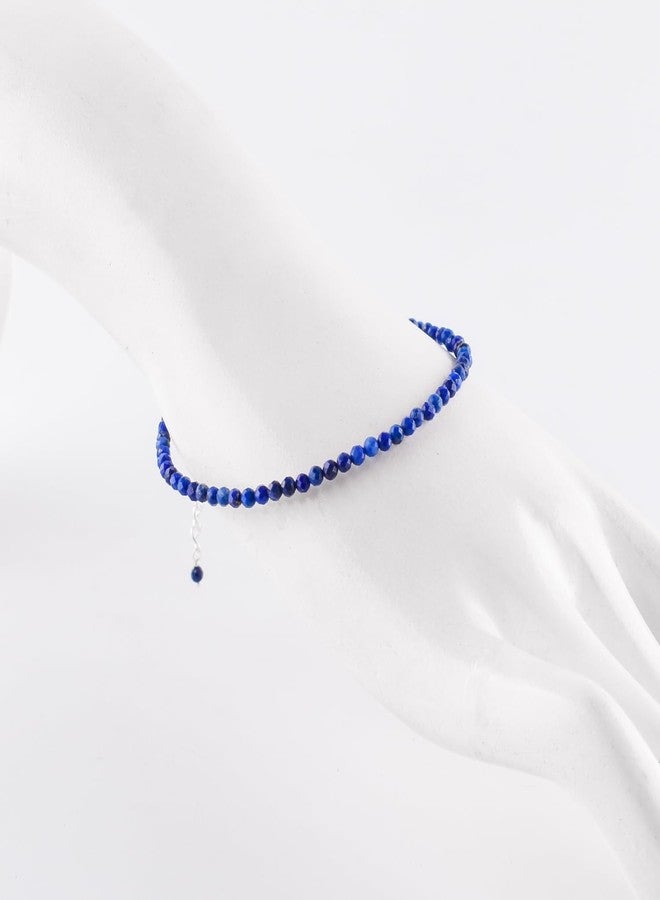 YANARA Blue Lapis Lazuli Bracelets For Women Natural Gemstone Micro Beads Handmade Jewelry Chakra Energy Crystal, Silver Plated Chain 8 inch Crystal, Graduation Gifts For Her - Image 2