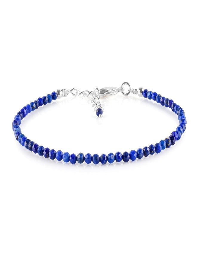 YANARA Blue Lapis Lazuli Bracelets For Women Natural Gemstone Micro Beads Handmade Jewelry Chakra Energy Crystal, Silver Plated Chain 8 inch Crystal, Graduation Gifts For Her - Image 1