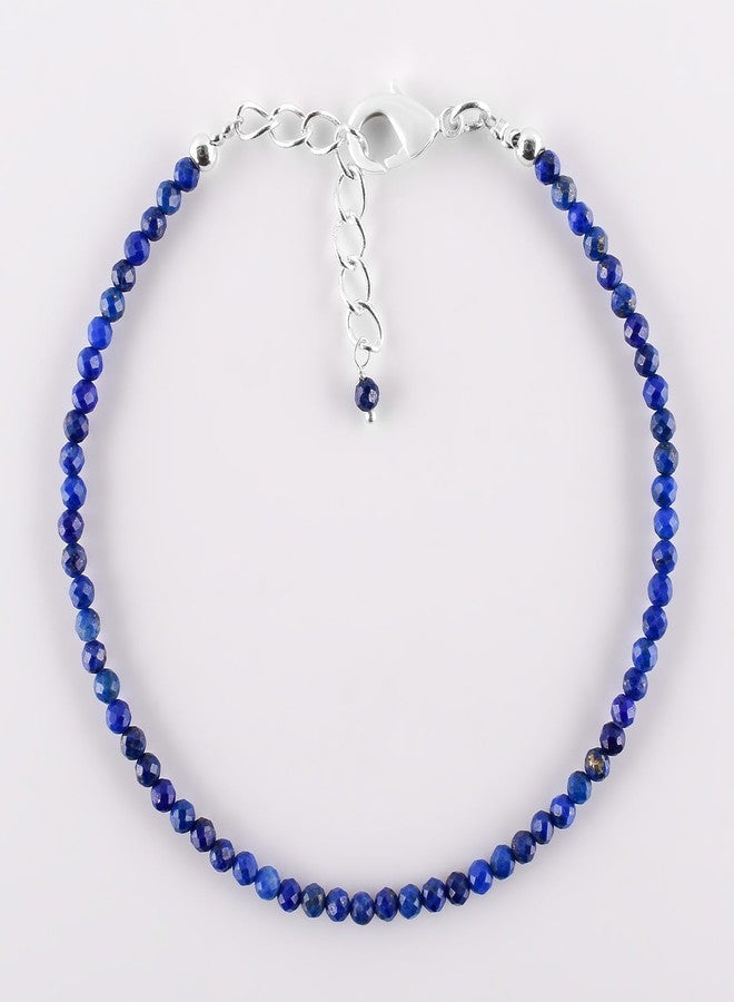 YANARA Blue Lapis Lazuli Bracelets For Women Natural Gemstone Micro Beads Handmade Jewelry Chakra Energy Crystal, Silver Plated Chain 8 inch Crystal, Graduation Gifts For Her - Image 4