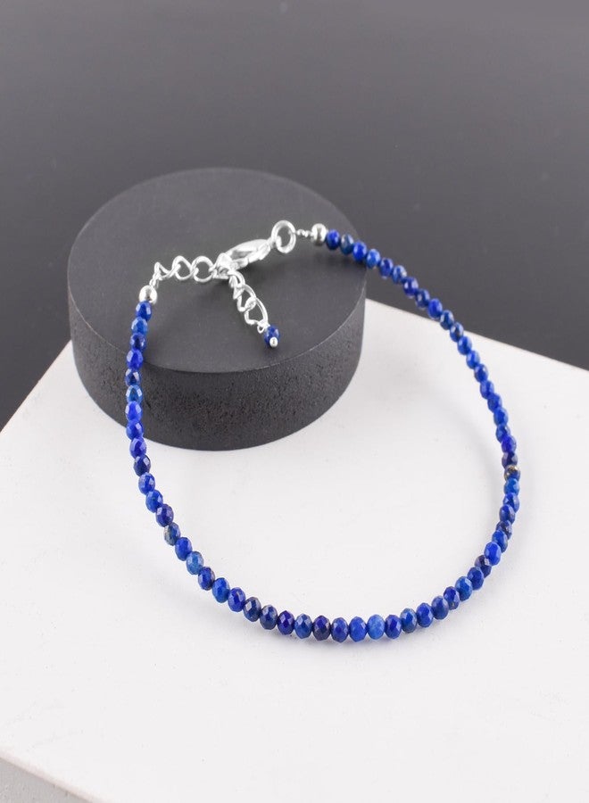 YANARA Blue Lapis Lazuli Bracelets For Women Natural Gemstone Micro Beads Handmade Jewelry Chakra Energy Crystal, Silver Plated Chain 8 inch Crystal, Graduation Gifts For Her - Image 5