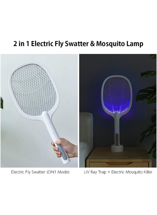 AWH Electric Fly Swatter, 2 in 1 Electric Fly Swatter & Mosquito Lamp Mosquitoes Trap with UV Ray & Electric Shock Rechargeable Mosquito Killer Lamp Bug Zapper with Base - Image 3