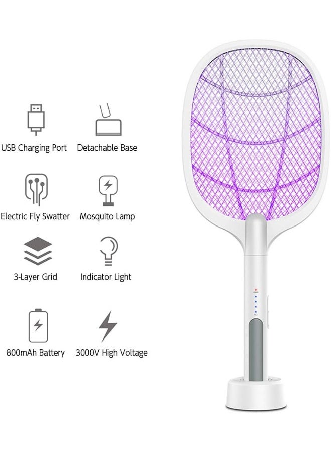 AWH Electric Fly Swatter, 2 in 1 Electric Fly Swatter & Mosquito Lamp Mosquitoes Trap with UV Ray & Electric Shock Rechargeable Mosquito Killer Lamp Bug Zapper with Base - Image 2
