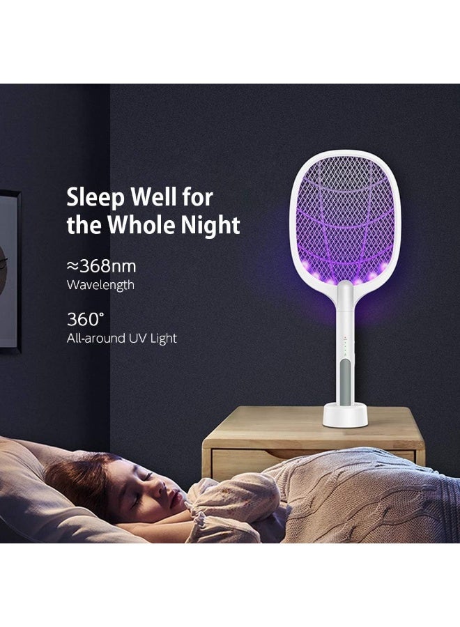 AWH Electric Fly Swatter, 2 in 1 Electric Fly Swatter & Mosquito Lamp Mosquitoes Trap with UV Ray & Electric Shock Rechargeable Mosquito Killer Lamp Bug Zapper with Base - Image 4