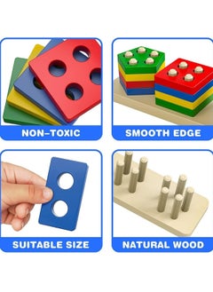 Generic Shopfleet Wooden 5 Shape Sorting & Stacking Toy, Shape Sorter Toys for Toddlers, Multicolor Color Recognition Stacker Toy, Educational & Learning Toys, Boys and Girls Toys  - Image 4