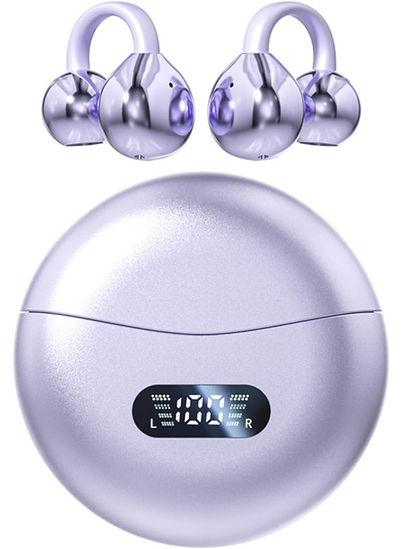 Arabest Clip-on Earbuds,Open Ear Earbuds Wireless Bluetooth 5.4, Lightweight Open Ear Headphones with C-Shaped Bridge,Slim Hook,60H Battery,Waterproof,for Glasses Wearers and Workouts (Purple) - Image 1