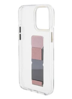 GUESS iPhone 15 Pro Case Grip stand Clear Back Cover with Saffiano Grip Leather and 4G Logo / Drop Protection / Slim Profile / Easy Snap-On - Pink  - Image 5