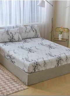 LUNA Home 4 Pieces Bedsheet Set, White Marble.  - Image 3