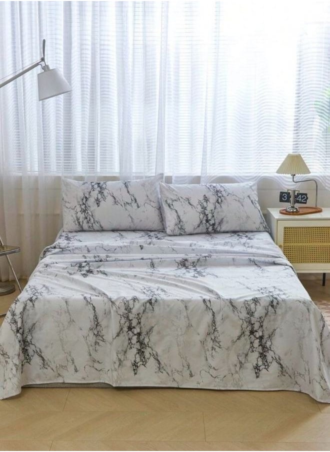 LUNA Home - 4 Pieces Bedsheet Set, White Marble. - Image 1