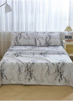 LUNA Home 4 Pieces Bedsheet Set, White Marble.  - Image 1
