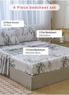 LUNA Home 4 Pieces Bedsheet Set, White Marble.  - Image 2