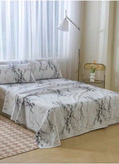 LUNA Home 4 Pieces Bedsheet Set, White Marble.  - Image 4