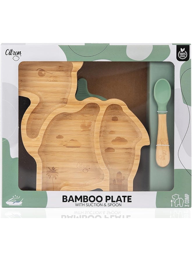 Citron Organic Bamboo Plate Suction + Spoon Camel Pastel Green - Image 2